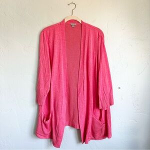 J. Jill | Women’s Salmon Pink 100% Linen Knit Open Front Pocket Cardigan Size XL